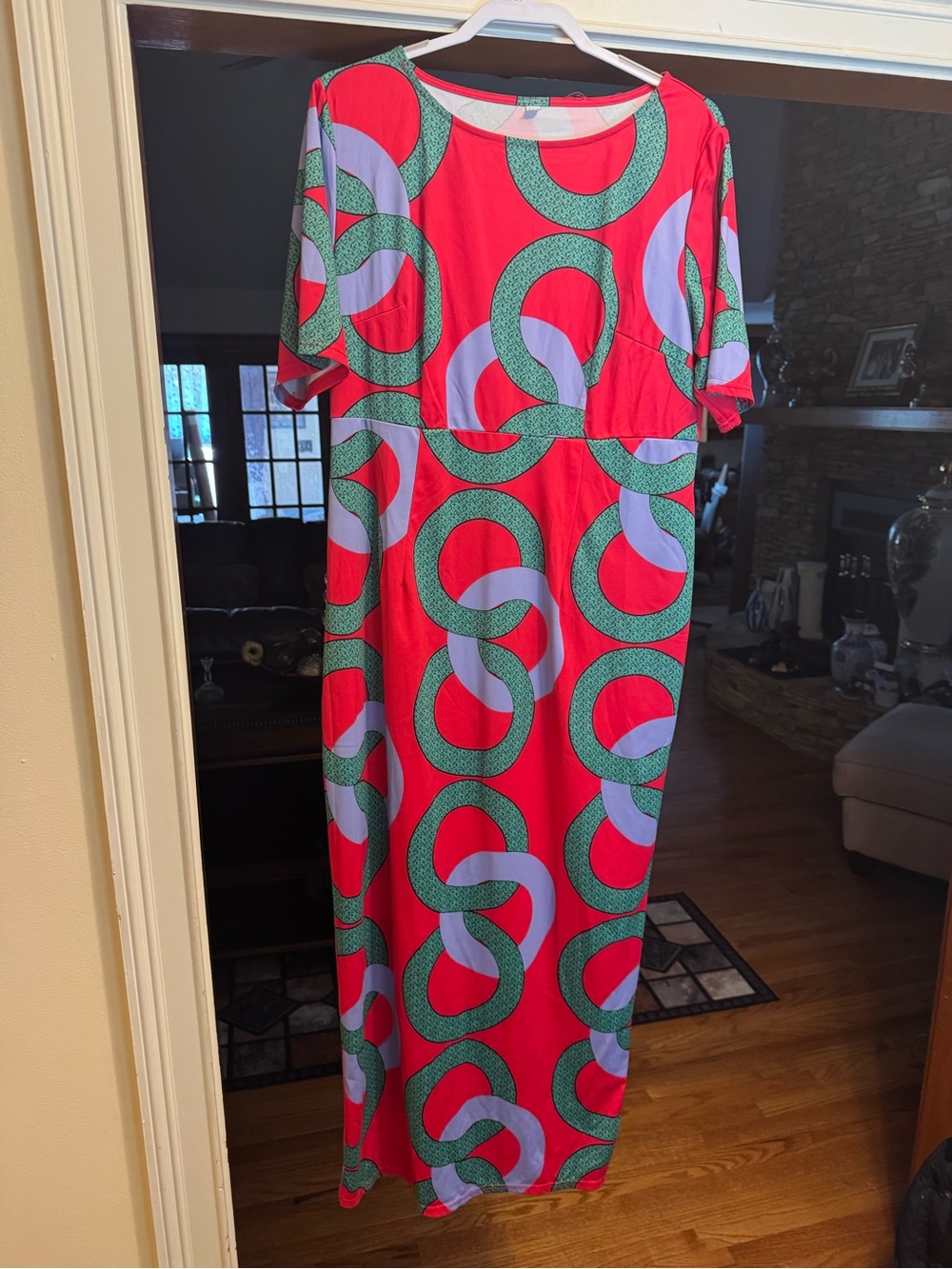 Colorful Printed Dress with Green Trim